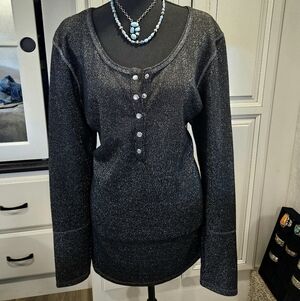 Double D Ranch Black Long Sleeve Henley GLAM Top
